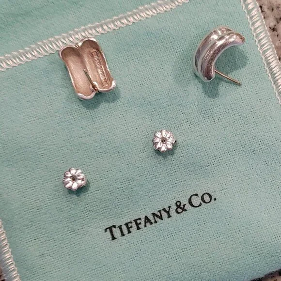 Tiffany & Co. Sterling Silver and 14K Yellow Gold Rope Stud Earrings with pouch - Picture 12 of 16
